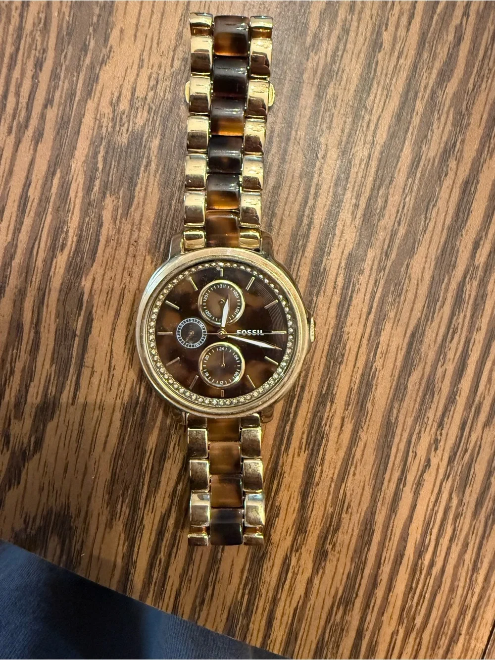 Fossil Gold and Tortoiseshell Multifunction Watch